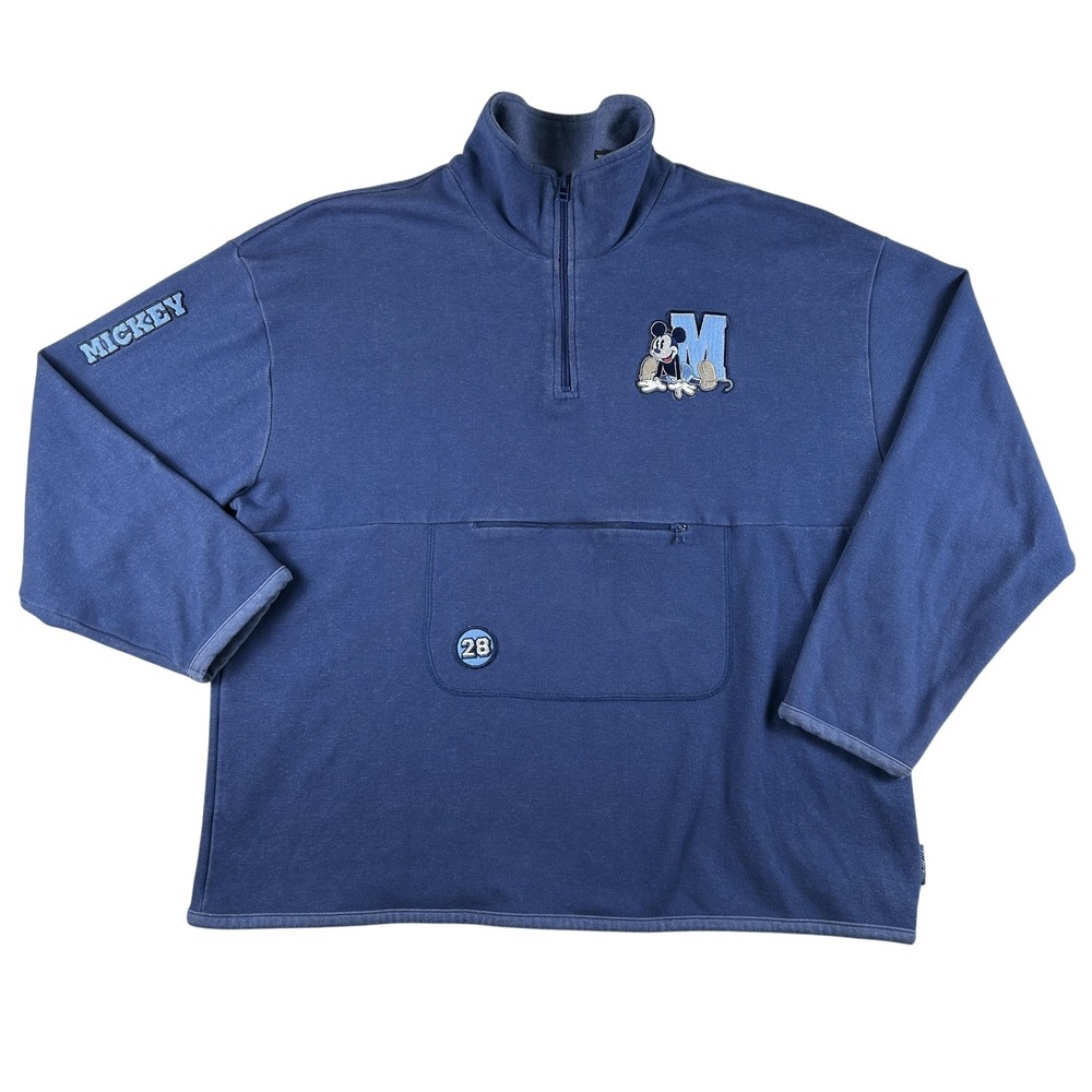 Vintage Mickey Unlimited Sweatshirt Mens Blue 1/4 Zip Mock Neck Mickey Mouse